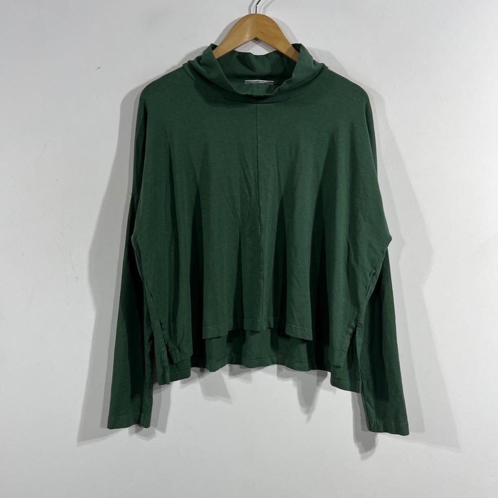 Bryn Walker Lagenlook Oversized Green Mock Neck Boxy Long Sleeve Top Small Boho